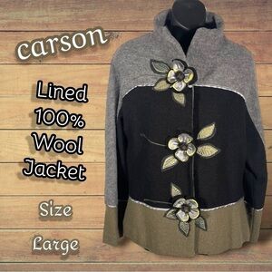 Carson Women’s Carson Lined 100% Wool Jacket Felt Floral Buttons Trim Size Large
